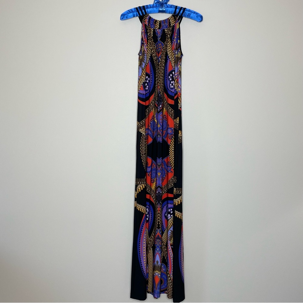 Emma & Michele Bold Black and Purple Patterned Sleeveless Boho Maxi Dress - Picture 6 of 6